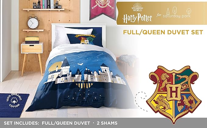 Saturday Park Harry Potter Exploring Hogwarts Full/Queen Duvet Cover & Sham Set - 3 Piece 100% Organic Cotton Duvet Set - GOTS & Oeko-TEX Certified (Harry Potter Official)