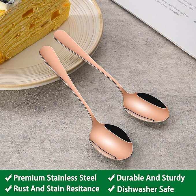 5.5 Inch Rose Gold Coffee & Tea Spoons,Set Of 8 Stainless Steel Copper Small Demitasse Spoons,Mini Espresso Spoon For Dessert,Cake