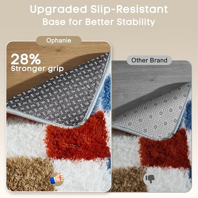 Ophanie Checkered Rainbow Rug for Living Room Bedroom, Colorful Fluffy Soft Cute Fuzzy Area Rugs, Shag Plush Shaggy Bedside Floor 4x6 Furry Carpet for Kids Baby Teen Dorm Nursery Home Decor Aesthetic
