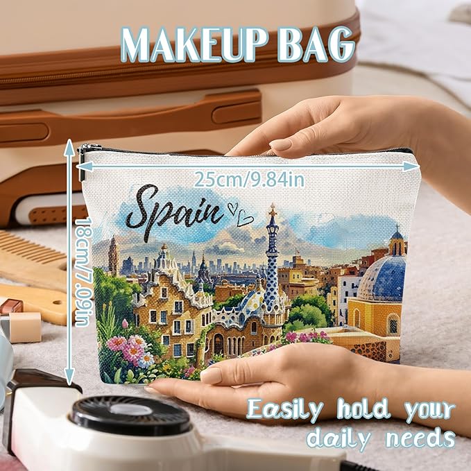 Spain Souvenirs Makeup Bag - Granada Albaicin Landscape Scenery Spain Travel Souvenirs, Spainish Gifts for Friends Birthday Travel Essential Gifts from Spain