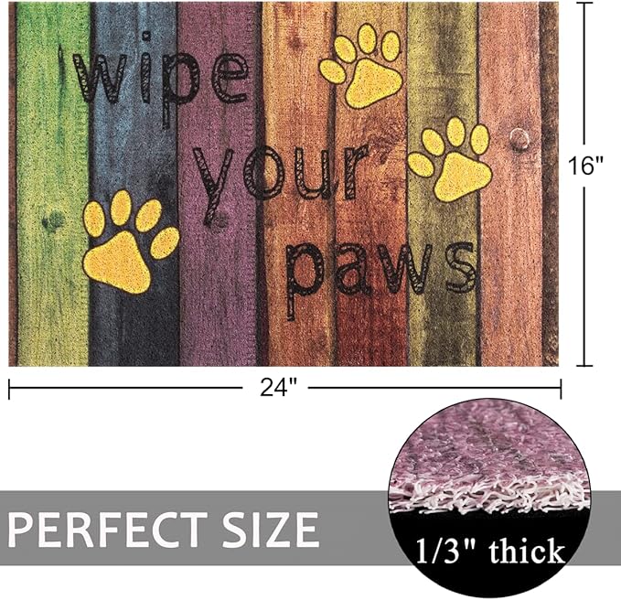 Darkyazi Colorful Doormats Entrance Front Door Rug Funny Outdoors/Indoor/Bathroom/Kitchen/Bedroom/Entryway Floor Mats，Non-Slip Polyvinyl Chloride (24"×16", Wipe Your Paws-Yellow)
