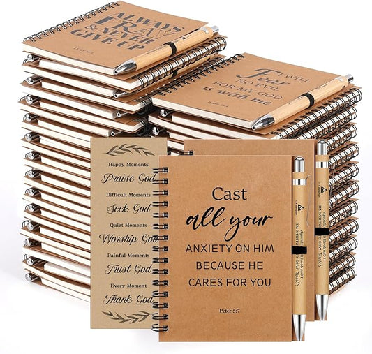 NEOACT 150 Pcs/50 Set Christian Gifts Bulk,Spiral Notebook with Bible Ballpoint Pen and Christian Bookmark,Prayer Journal Christmas Gifts for Staffs Coworkers Teachers Church Members & Pastor