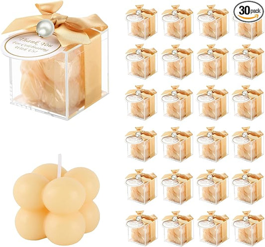 ACITHGL 30 Sets Fully Assembled Small Bubble Candle Party Favors for Guests Bulk Bridal Showers Favors Candles with Stylish Ribbons Thank You Cards Gifts (Champagne)