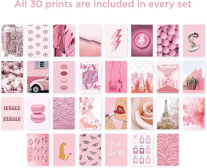 HAUS AND HUES - Pink Collage Set (30 Aesthetic Pink Wall Photos for Bedroom)