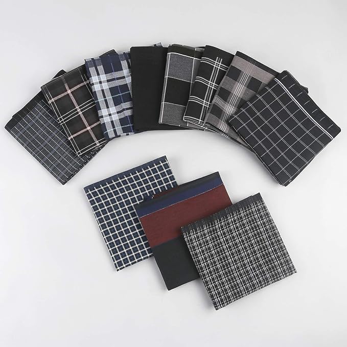 HOULIFE Men’s Handkerchiefs, Black Cotton Handkerchiefs for Men, 17x17 11 Pcs