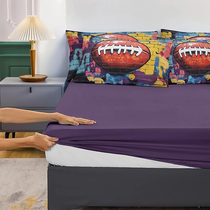 Helloosun 5PCS Football Comforter Set Full,Sports Bedding Sets for Boys,Full Comforter Sets for Boys,Football Bedding Set with Sheets
