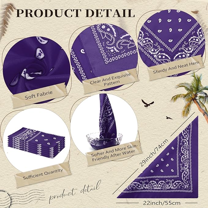 Blulu 6 Pcs Neon Color Cowboy Bandanas for Men Women Assorted Paisley Pattern Handkerchiefs 22 x 22 Inch Kids Headwrap Scarfs