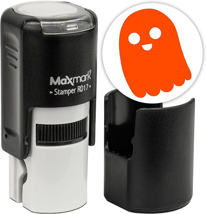 MaxMark Round Self Inking Halloween Stamp - Ghost - Orange Ink