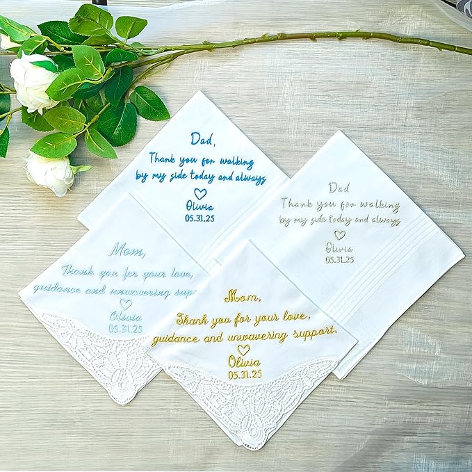 Father of the Bride Gift from Daughter Custom Handkerchief - Personalized Embroidered Hanky For the Wedding Day, Something Blue For Brides, Bridesmaids, Dads and Moms & Wedding Keepsake
