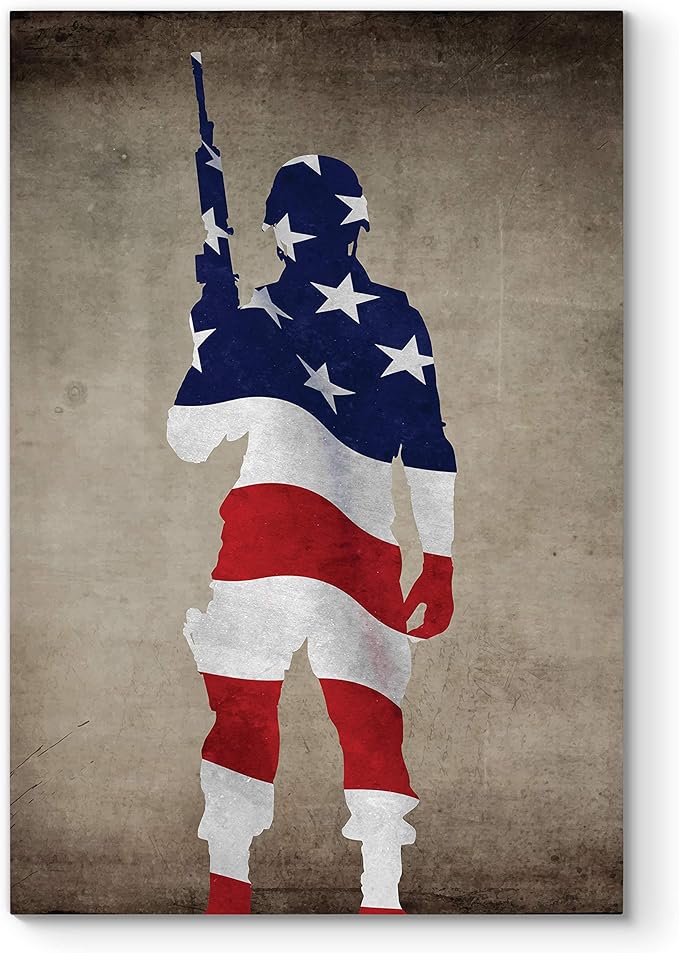 Renditions Gallery Canvas Military Wall Art Modern Paintings & Prints Decorations Victorious Flag Draped Veteran Modern American Heroes Wall Hanging for Bedroom Office Kitchen - 16"x20" LT25