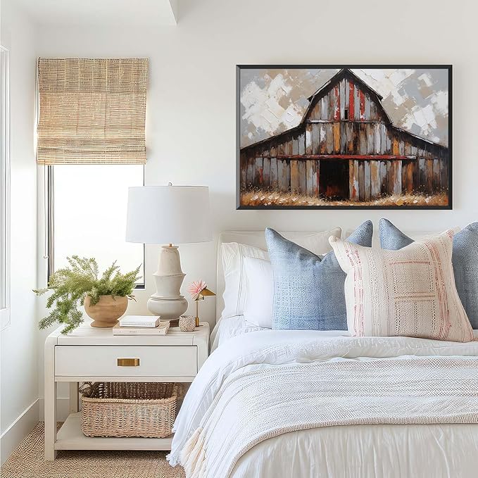Vintage shabby barn print rural farm natural scenery decorative painting suitable for home decoration bathroom bedroom living room decoration16x24in(40x60cm)- Black Framed