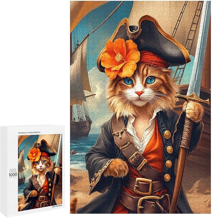 Wooden Puzzle - Classic Pirate Cat Leader Jigsaw Puzzles，Wooden Puzzles for Adults 1000 Pieces Challenge Puzzles，Educational Games，Family Puzzles，Unique Gifts for Wall Art