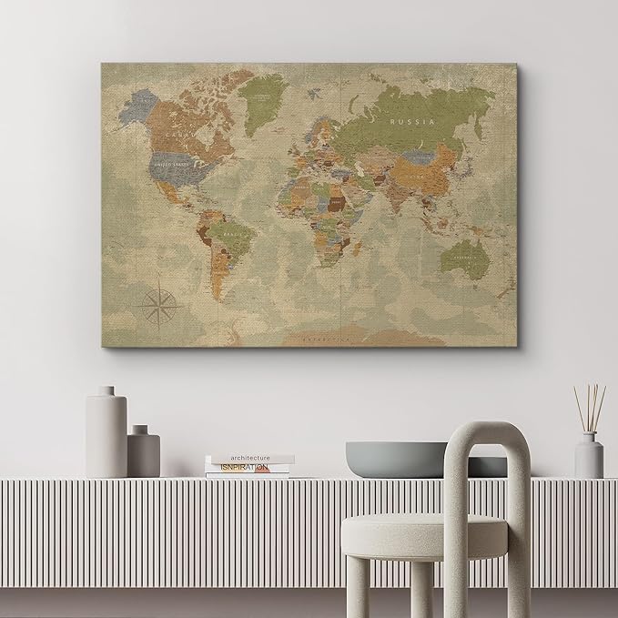 wall26 Canvas Print Wall Art Antique Style Colorful Political World Map Digital Art Modern Art Traditional Colorful for Living Room, Bedroom, Office - 12"x18"