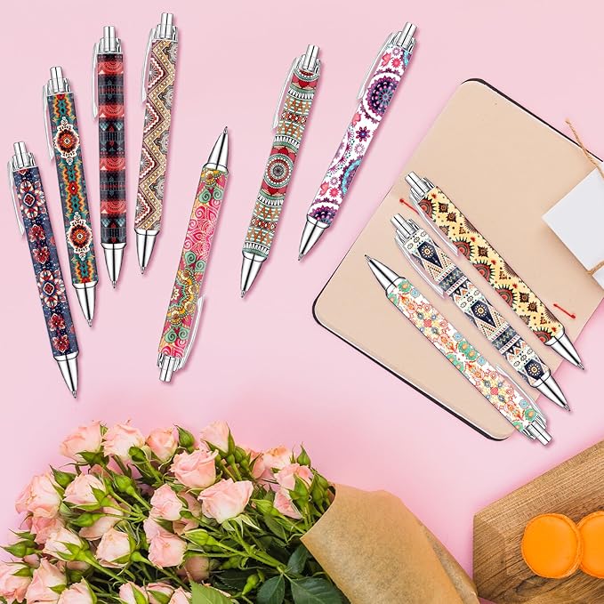 Idealmuzik Boho Pens Set – Aesthetic Bohemian-Style Gel Pens for Women, Teens, and Kids – Neutral & Earthy Tone Stationery for Journaling, School, Office, and Gift Giving, 10 Pack