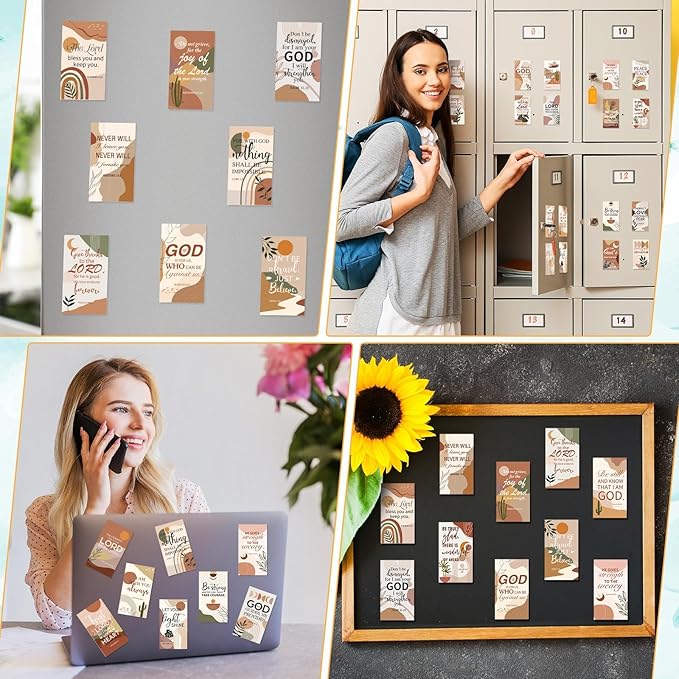 Blosssound 60 Pcs Inspirational Christian Magnets with Bible Verses Religious Refrigerator Magnet Motivational Quotes Fridge Scripture Positive Gifts for Home Office School Locker Decor(Boho)