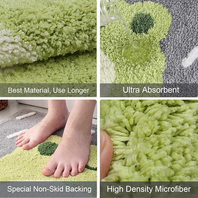 Ankah Bath Mat Cute Shower Rug, Luxury Shaggy High Absorbent and Anti Slip, Machine Washable Fit for Bathtub, Shower and Bath Room, (17.71"x 25.59", Little Frog)