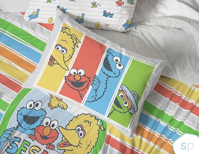Saturday Park Sesame Street Full/Queen Duvet Cover and Sham Set - Elmo and Cookie 3 Piece 100% Organic Cotton Duvet Set - GOTS & Oeko-TEX Certified
