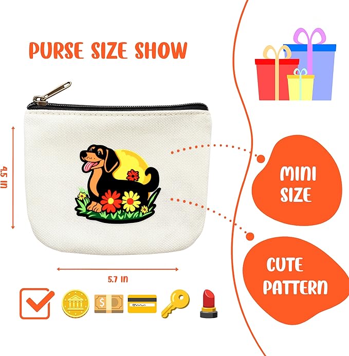 Dachshund Coin Purse Pouch Bag Holder for Teens Girls Women Kids, Animal Lovers Gifts Stuff Decor, Small Mini Purse Coin Card Key Headset Lipstick!