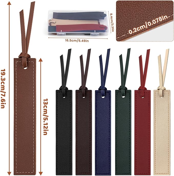 7 Pcs Leather Bookmark, Classic Stitched Bookmark with Leather Rope, Bookmarks for Men, Handmade Stitched Book Marks Page Markers for Book Reader Teachers Students School Office