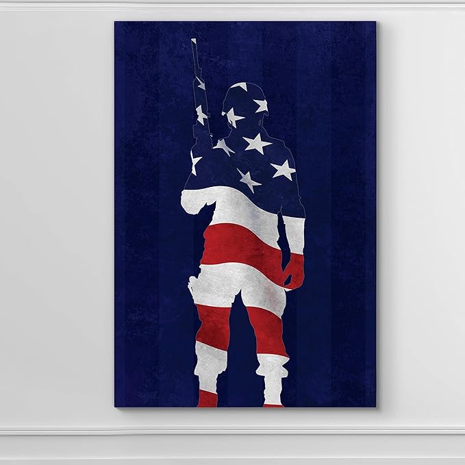 Renditions Gallery Canvas Military Wall Art Home Paintings & Prints Artwork American Victorious Soldier Modern Glam Patriotic Canvas Decorations for Bedroom Office Kitchen - 24"x32" LT25