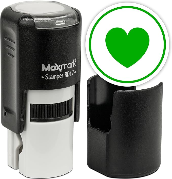 MaxMark Round Self Inking Emoji Stamp - Heart - Green Ink