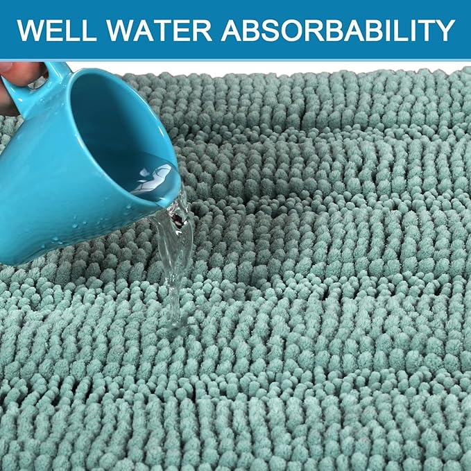 H.VERSAILTEX Bathroom Rugs Bath Rugs for Bathroom Non Slip Bath Mats Extra Thick Chenille Striped Rug 17" x 24" Absorbent Soft Shaggy Washable Dry Fast Bath Mats for Bath Room Floor - Eggshell Blue