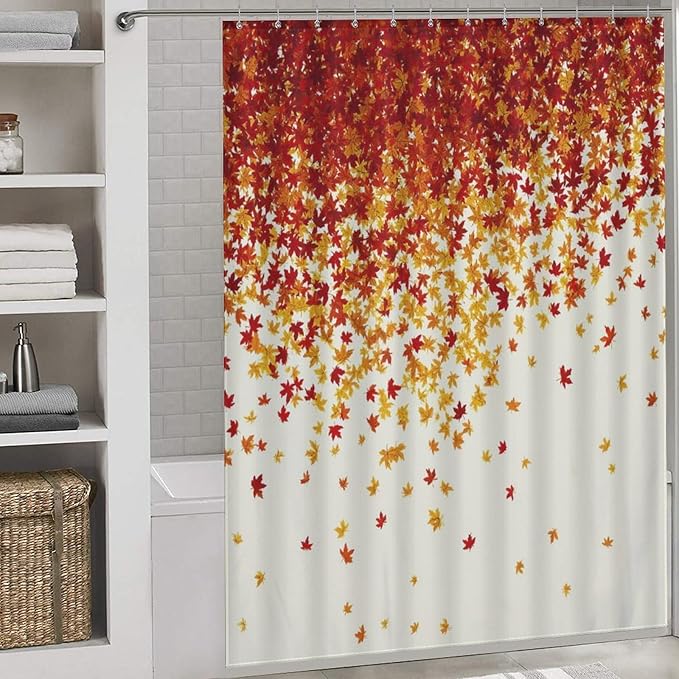 Fall Autumn Shower Curtain Maple Leaves Orange Red Leaf Harvest Waterproof Washable Fabric Bathroom Shower Curtains for Bathroom Decorations Home Indoor Decor 64x72Inch