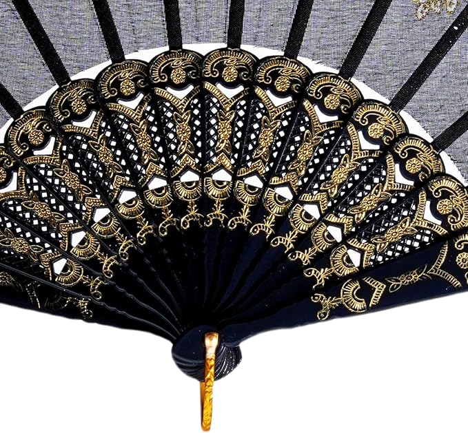 QIRMIZI 30 Pack Folding Handheld Fans,Silk Spanish Fan, Perfect for Weddings, Parties, and Dancing,Black