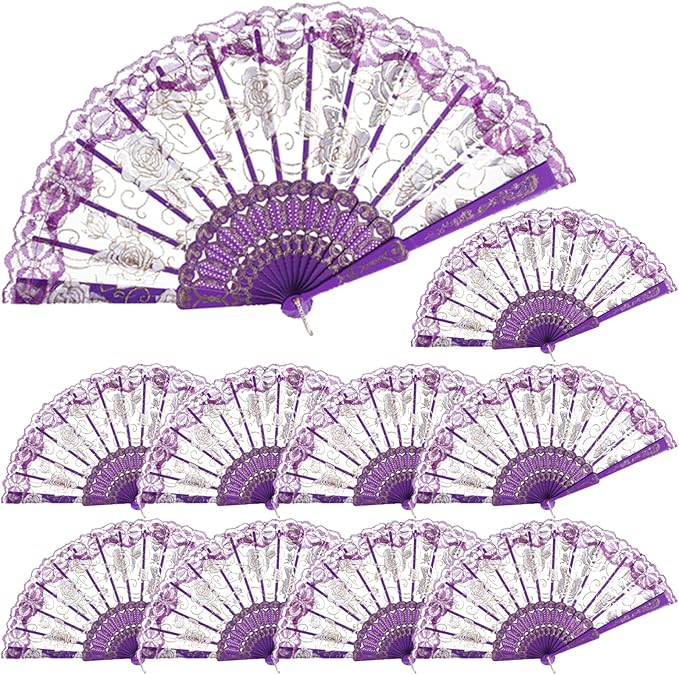 QIRMIZI 30pcs Silk Folding Hand Fans,Silk Fans,Purple Rose Fans,Perfect for Weddings, Parties, and Dancing,Purple