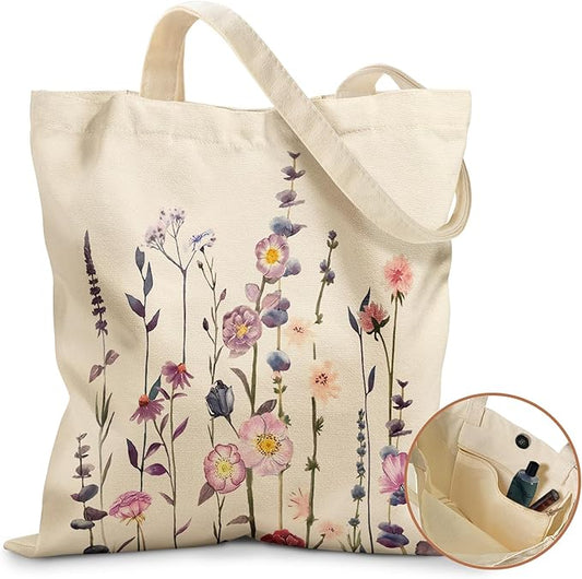 Miss Adola Aesthetic Tote Bag for Girls - with Magnetic Buckle and Zipper Inner Pocket for Women Lady Canvas Cotton Tote Bag