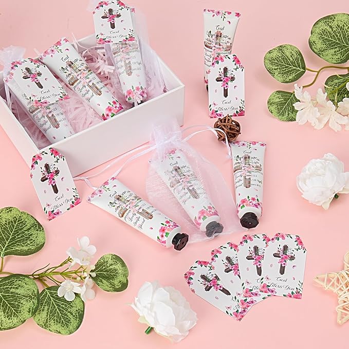 50 Pack Christian Hand Cream Set Gifts for Women Bible Verse Bulk Hand Lotion Travel Size, Hand Cream party Appreciation Gifts with Cards and Organza Bags for Teacher Mom Friend Valentine's Gift