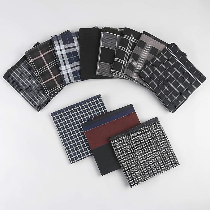 HOULIFE Men’s Handkerchiefs, Black Cotton Handkerchiefs for Men, 17x17 11 Pcs
