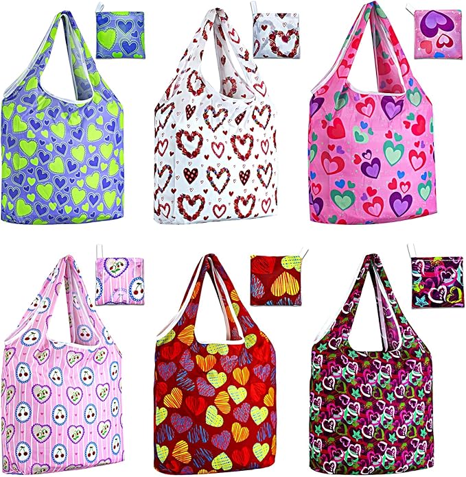 LOLOMLO 6 Pack Eco-Friendly Reusable Grocery Bags Lightweight Durable Washable Shopping Tote Foldable Outings Storage Pouch