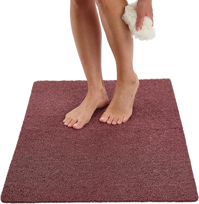 Enkosi Loofah Non-Slip Shower Mat - Shower Floors, Bathtub, Bathrooms, Wet Areas - Cushioned Bath Mat with Drain Holes - Quick Dry PVC, Secure Safety Pad Without Suction Cups (32x24 Brown)