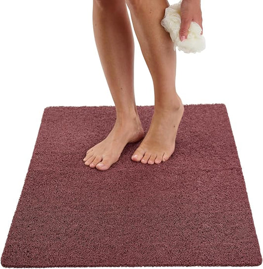 Enkosi Loofah Non-Slip Shower Mat - Shower Floors, Bathtub, Bathrooms, Wet Areas - Cushioned Bath Mat with Drain Holes - Quick Dry PVC, Secure Safety Pad Without Suction Cups (32x24 Brown)