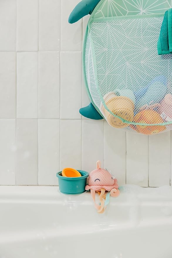 Oceana Bath Toy Organizer with Suction Cups by Copper Pearl: Extra-Large Mesh Bath Toy Holder for Bathtub, Quick-Dry Bath Toy Storage Net, Convenient Bath Toy Net for Tub - Wade