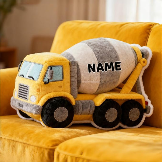 Personalized Concrete mixer truck Shaped Pillow, Custom Name Plush Stuffed Pillows, Suitable for Beds, Sofas, Bedrooms, Living Rooms Custom Decorative Cushion Gifts for Birthday and Anniversary