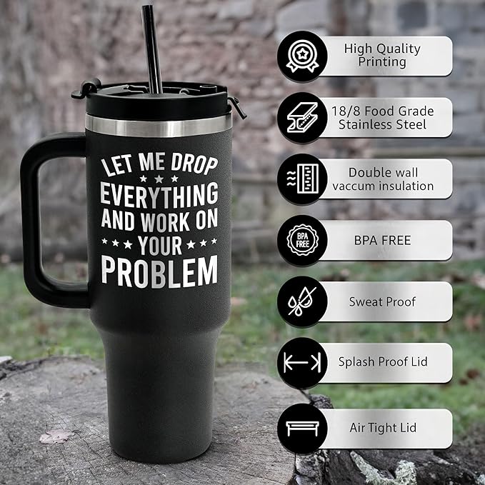 Engraved 40 oz Tumbler Funny Christmas Gifts For Men With Handle Friendly & Straw Lid - Birthday Gift for Office Friend Women Work Bestie - Funny Gag Gifts for Boss Coworker Colleague Manager