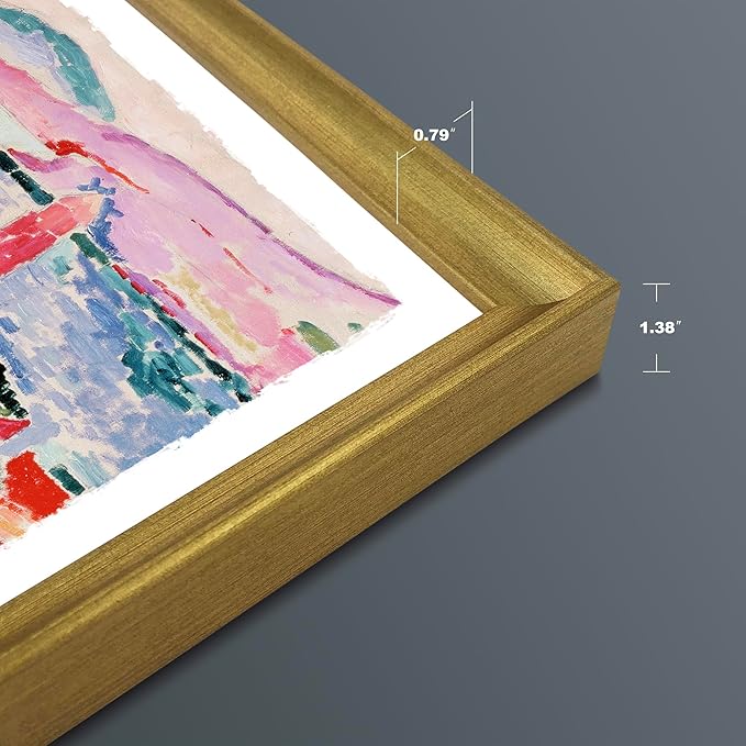 Wieco Art Framed Wall Art View of Collioure 1905 by Henri Mattise Abstract Colorful Art Matisse Posters Canvas Prints for Wall and Home Office Decorations Bronze Gold Frame