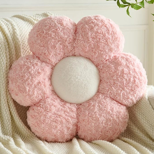Flower Pillows, Decorative Throw Pillow with Soft Plush for Couch, Flower Shaped Pillow Home Decor Daisy Pillow for Bed (Pink, 14.9 Inches)