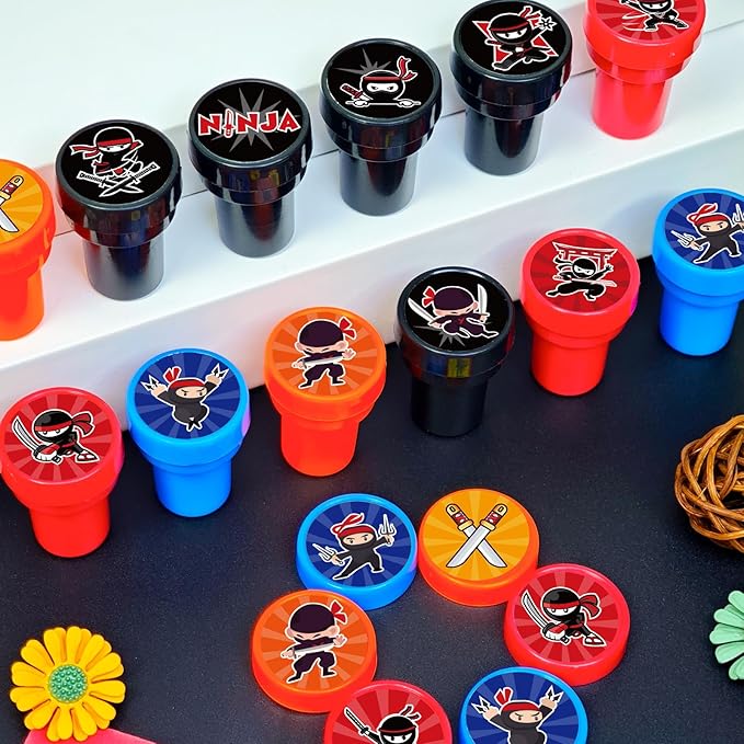 Cinrobiye 24 Pcs Ninja Party Favor Stampers,Ninja Party Supplies,Samurai Birthday Party Favors Gifts, Classroom Rewards Carnival Prizes, Goodie Bag Pinata Fillers