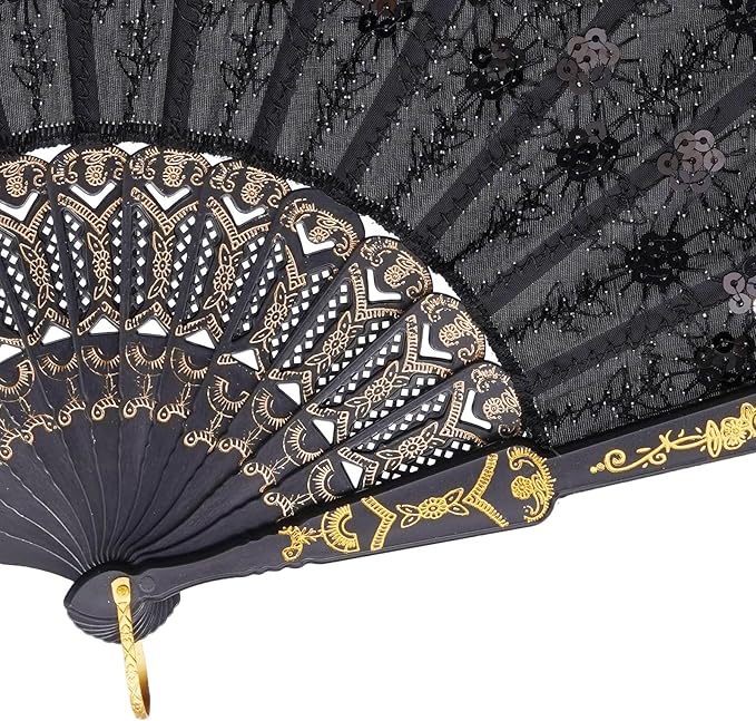 QIRMIZI 30 Pack Fabric Folding Handheld Fans, Perfect for Weddings, Parties, and Dancing,Black