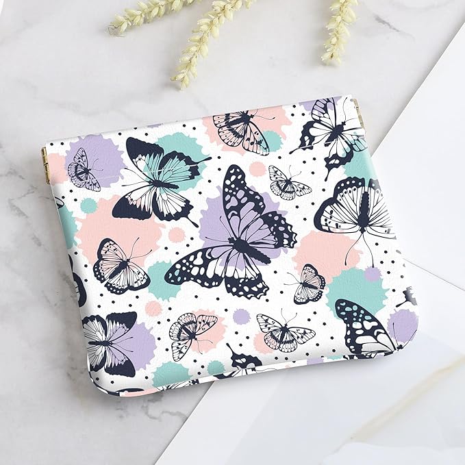 2Pcs PU Leather Small Squeeze Coin Purse Pouch Mini coin Bag Unique And Cute Wallet Cosmetic Bags Change Bag For Women Girls Men Colorful Butterflies