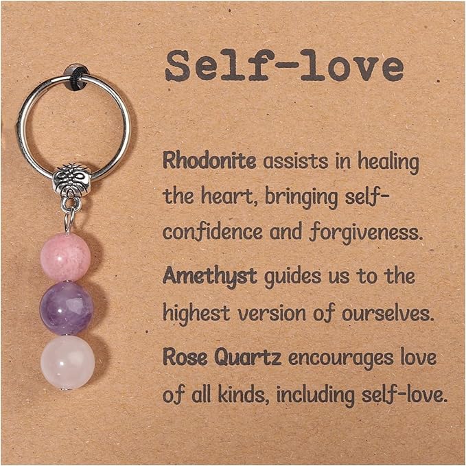 Natural Crystals Keychain Gift for New Beginnings, New Beginnings Gifts for Coworker Anxiety Relief Keychain for Women