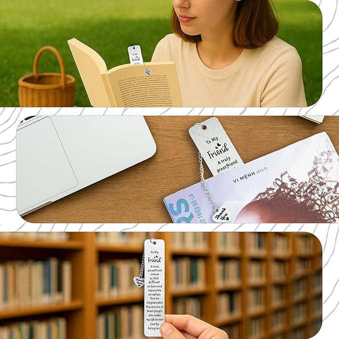 Friend Metal Bookmark for Women – Long Distance Friendship Gifts for Book Lovers, Unique Best Friend Gift for Female Friends, Sentimental Bookmark for Reading Women, Thoughtful Gifts for Friends