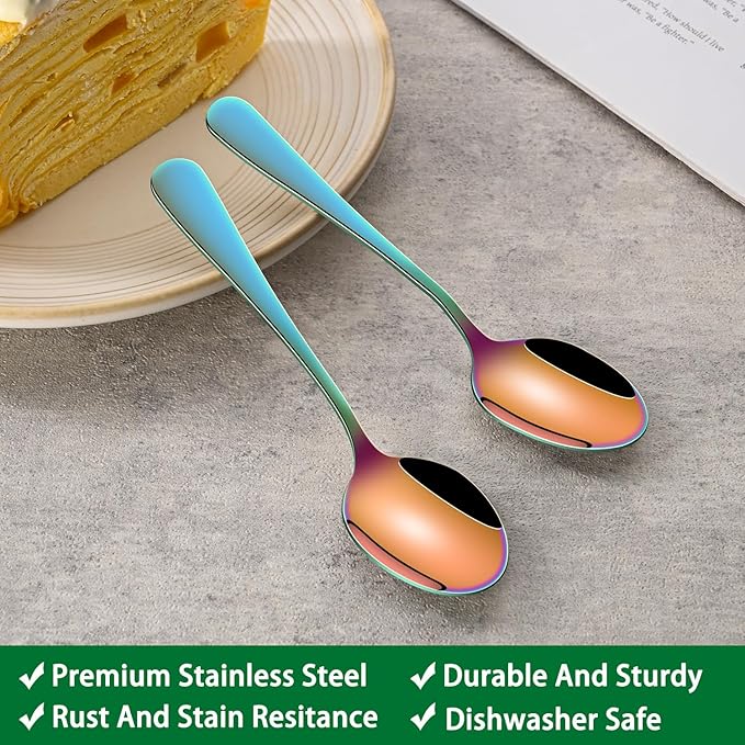 5.5 Inch Espresso & Tea Spoons,Set Of 8 Rainbow Stainless Steel Small Coffee Spoons,Multicolored Demitasse Spoon,Mini Seasoning Spoon