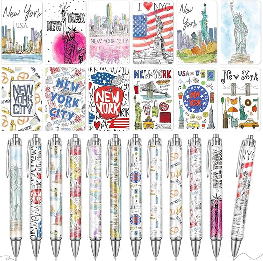 24 Pcs NY Notebook with Pens Souvenirs Gifts Set, 12 New York City Ballpoint Pens and 12 NYC Notebooks, USA New York City Souvenirs for Traveler Office Supplies Birthday Gifts