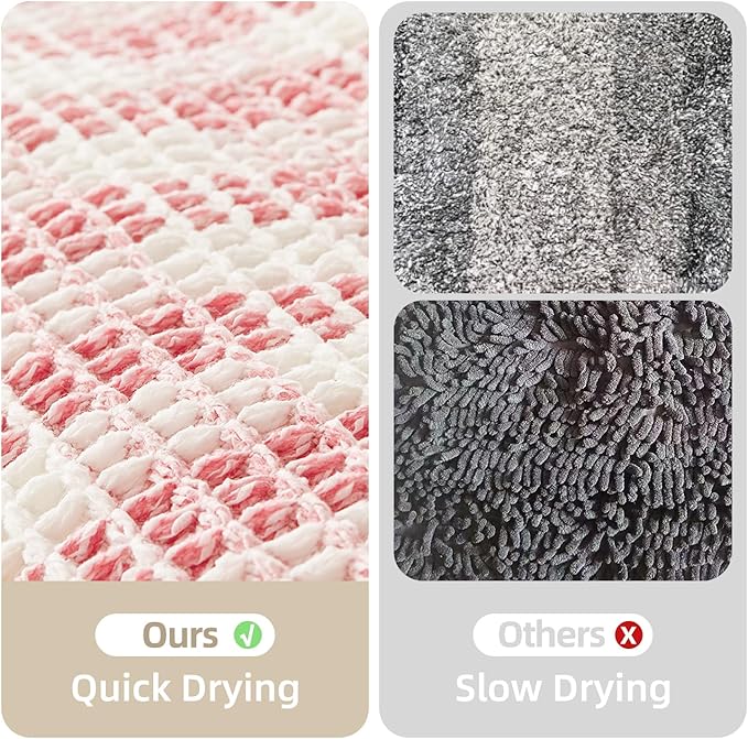 Waffle Bath Mat, Boho Bathroom Rugs Non Slip Washable Absorbent Checkered Bathroom Mat Quick Dry Cute Bath Mat, 36"x24" Pink and White