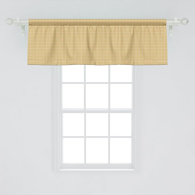 Ambesonne Vintage Yellow Window Valance, Traditional Floral Motifs Medieval Abstract Botany Themed Antique Design, Curtain Valance for Kitchen Bedroom Decor with Rod Pocket, 54" X 18", Marigold White