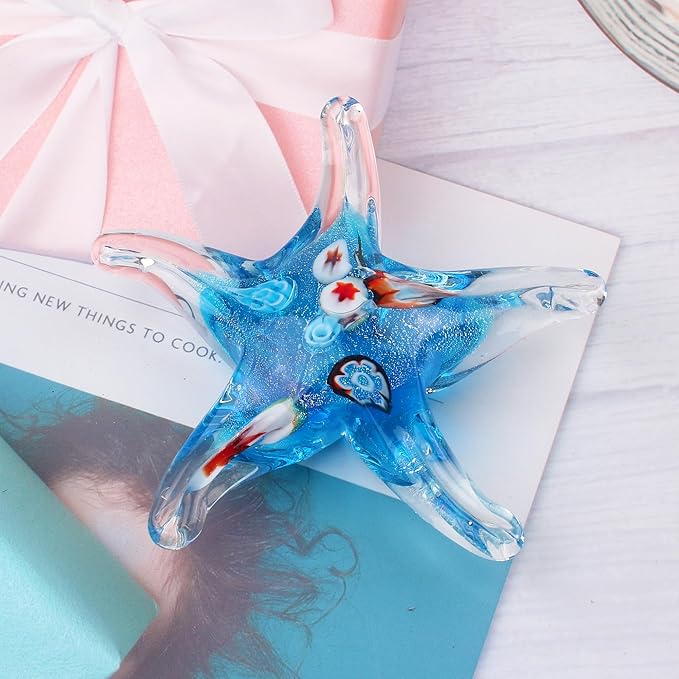 Glass Star Fish Figurine Handmade Blown Sea Animal Sculpture Statue Paperweight Gift Collectible Home Desk Decoration Ornaments